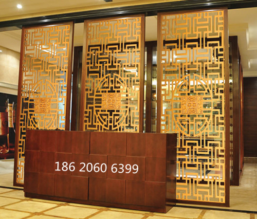 酒店大门铝窗花-仿古铝屏风-铝花格隔断