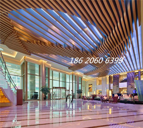 賓館波浪鋁方通弧形鋁條板造型格柵天花