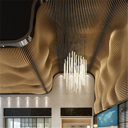 酒店木纹造型方通-弧形铝方通-弯曲形单板