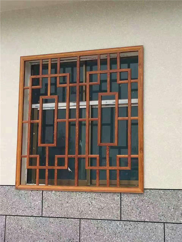 仿古铝格栅窗,木纹铝格栅窗