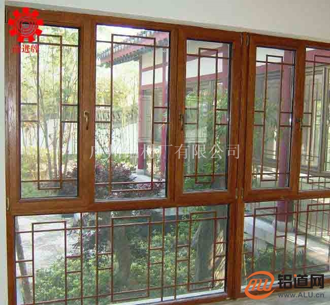 铝合金80系列金橡木纹推拉窗_铝合金门窗-广州铝材厂